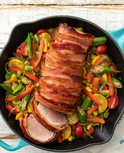 Bacon Pork Tenderloin with Succotash