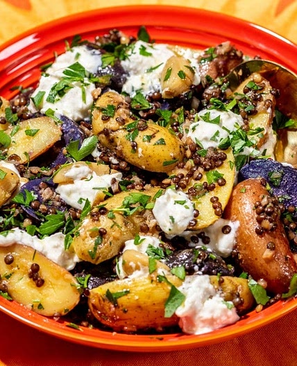 Fingerling Potato Salad With Black Lentils and Labneh