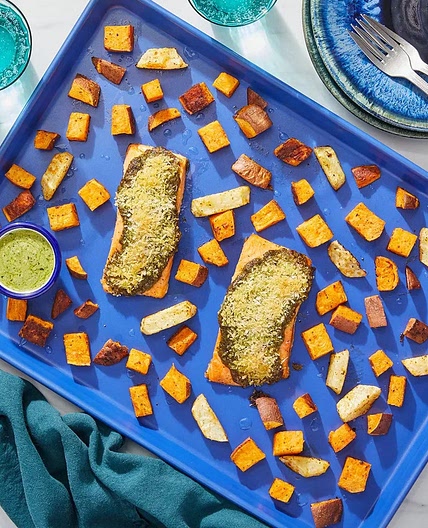 Sheet Pan Pesto Trout with Roasted Vegetables