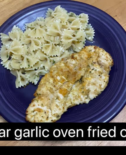 Cheddar garlic oven fried chicken 