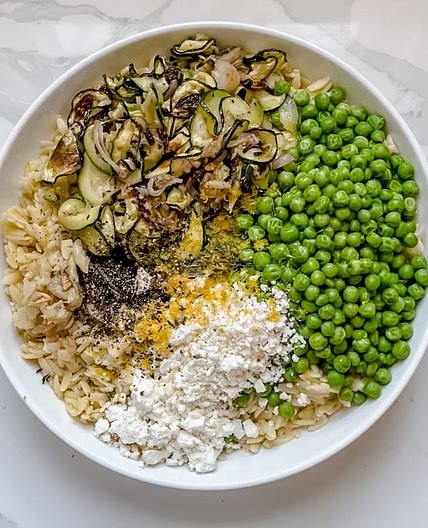 Zucchini, Pea & Goat Cheese Orzo Salad