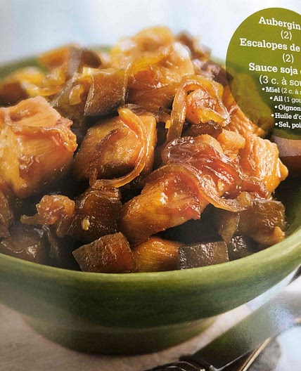 Fricassée de poulet et d'aubergines sucrée salée