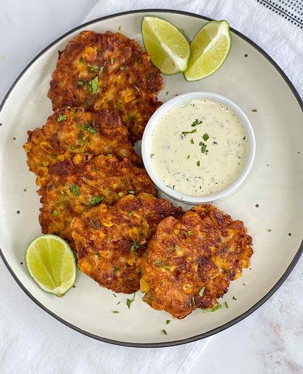Corn fritters with a cilantro lime aioli 