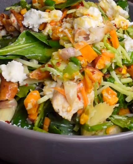 Sweet potato goat cheese with warm spicy olive oil dressing