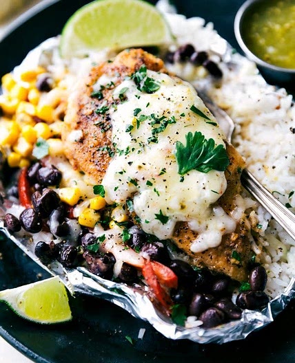 Foil Pack - Salsa Verde Chicken, Rice, and Veggies