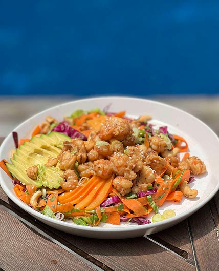Peanut BBQ Slaw with Shrimp and Apricots