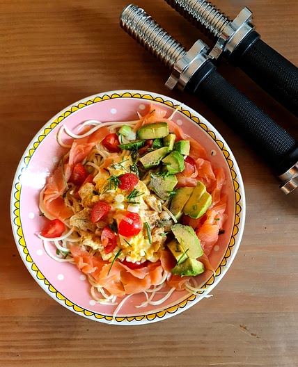 Salmon, Egg and Zoodles