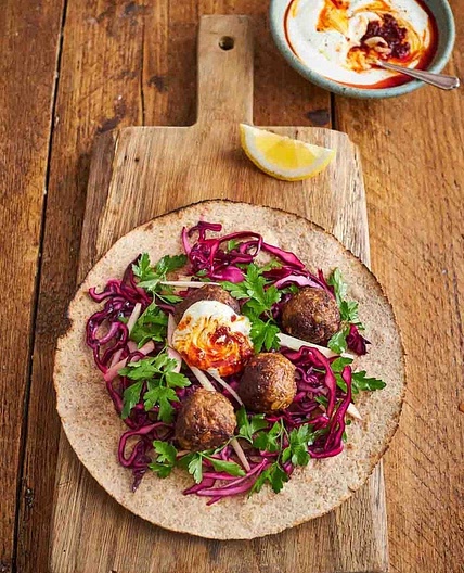 Harissa meatball wrap