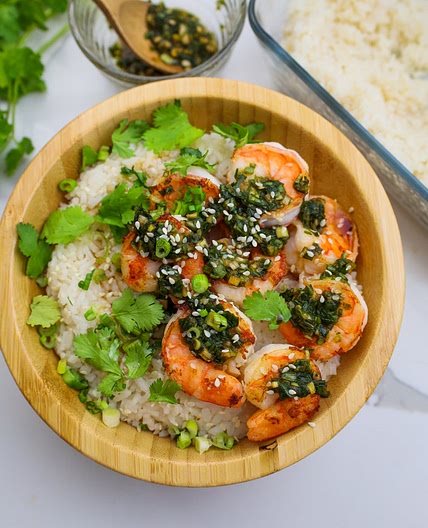 Coconut Rice With Shrimp And Scallion Sauce