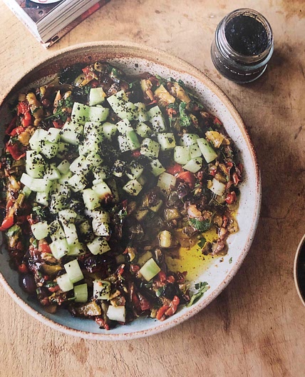 Roasted Pepper Salad with Cucumber and Herbs