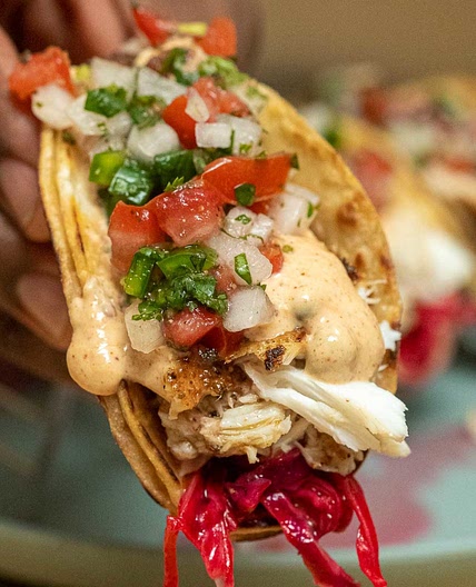 Cajun White Fish (Halibut) Tacos with Remoulade