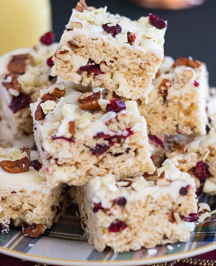 White Chocolate Cranberry Pecan Rice Krispie Treats