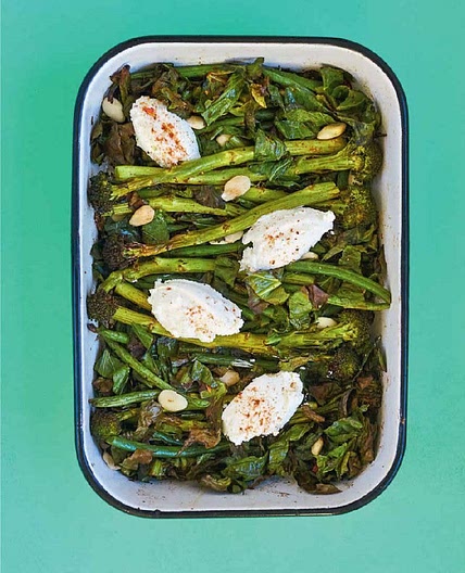 GREEN MACHINE: ROASTED GREENS WITH RAS EL HANOUT, BULGUR WHEAT & RICOTTA