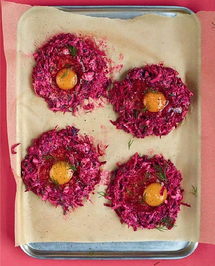 BAKED EGGS WITH BEETROOT, CELERIAC, DILL & FETA