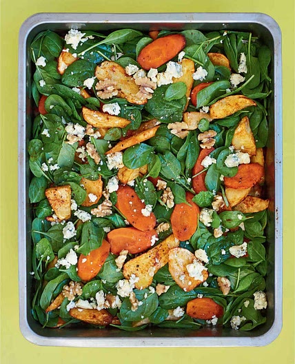 HONEY ROASTED ROOT VEGETABLE SALAD: WITH BLUE CHEESE & SPINACH