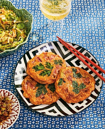 Bacon-Fat Kimchi Jeon with Herbs