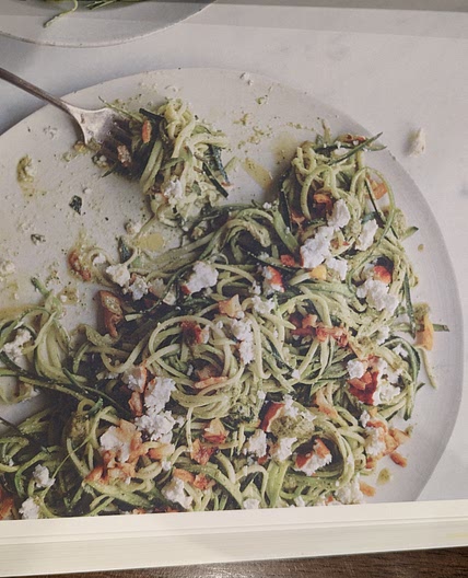 Courgette with pistachio, green herbs and ricotta