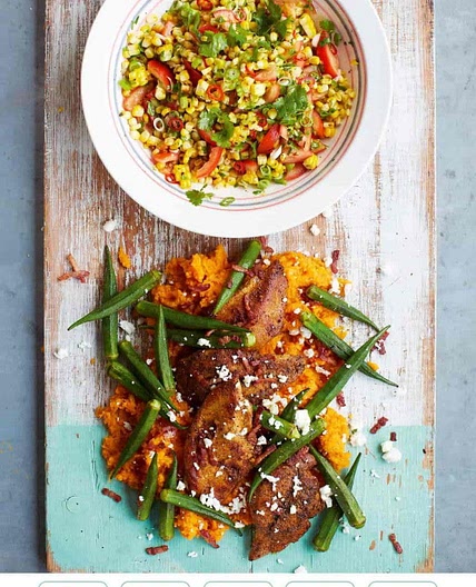 SPICY CAJUN CHICKEN SMASHED SWEET POTATO & FRESH CORN SALSA