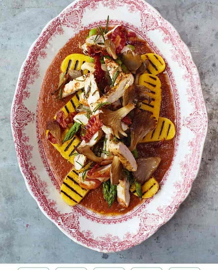 ROSEMARY CHICKEN GRILLED POLENTA & PORCINI TOMATO SAUCE