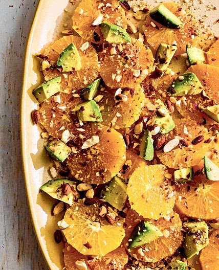 orange-avocado salad with fish sauce & almonds