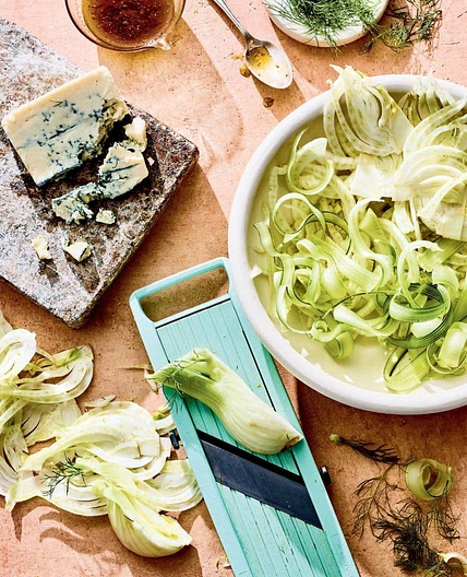 shaved fennel with fig vinaigrette & blue cheese