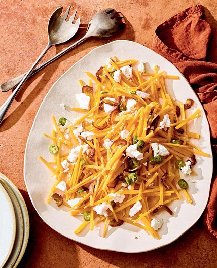 raw butternut squash with goat cheese, dates & chiles