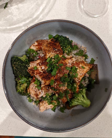 Salmon brocoli pearl couscous lunch