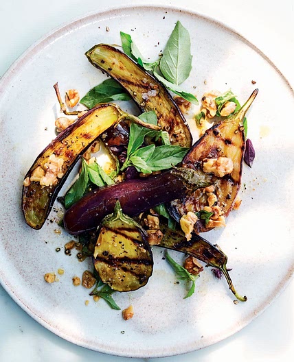Grilled Eggplant Dressed with Garlicky Walnuts and Lots of Basil