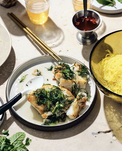 Salt-and-Pepper Cod with Turmeric Noodles