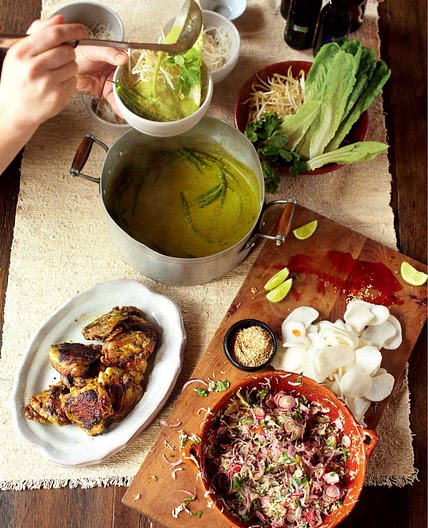 green CURRY CRISPY chicken   kimchee slaw, rice noodles