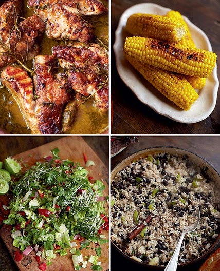 rice & beans   refreshing chopped salad, chargrilled corn