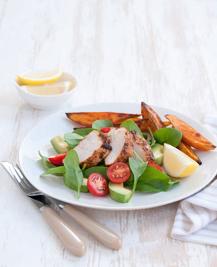 Cajun Chicken with Sweet Potato Wedges & Avocado Salad