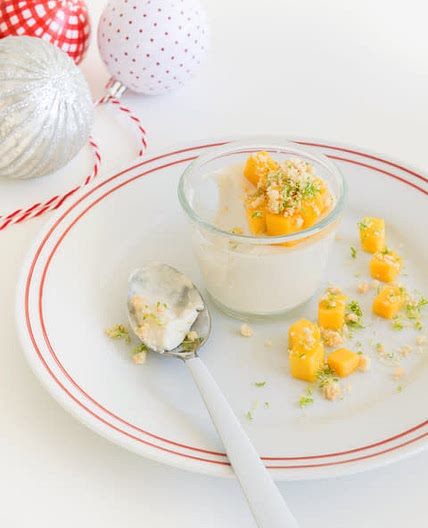 Yoghurt Panna Cotta with Mango & Lime Crumbs