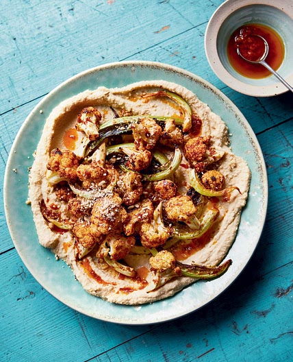 The Happy Pear’s Roasted Harissa Cauliflower with Warm Hummus and Za’atar