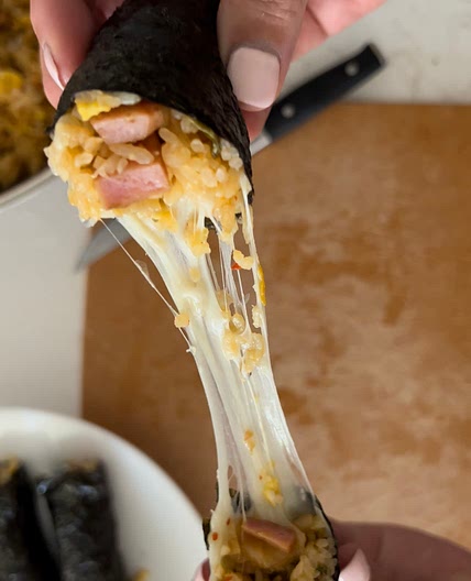 Kimchi and Spam Fried Rice Rolls with Mozzarella