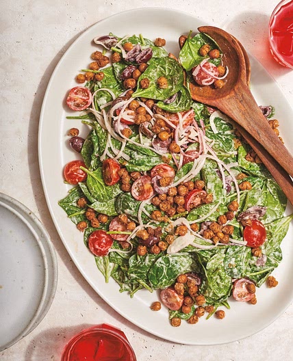 caesar salad with chickpea croutons