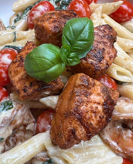 Tuscan Shrimp and Salmon Pasta 