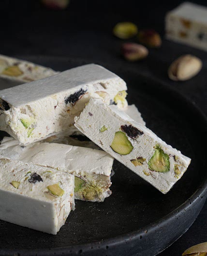 Nougat with almonds, pistachios and dried cherries