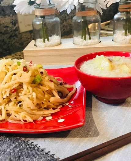 Chinese Sweet Potato Congee With Radish Salad | 凉拌萝卜丝