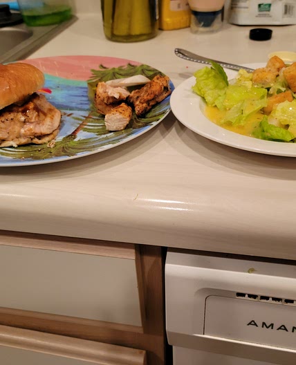 Grilled BBQ Chicken Sandwiches and salad