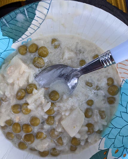 Clam Chowder with Rice and Peas (1 pan, 3 ingredients, easy)