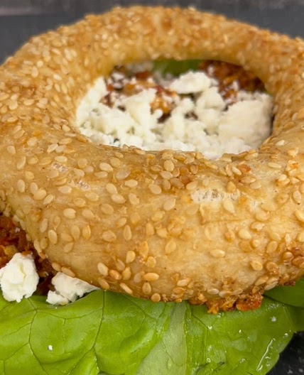 Balkan style sesame bread sandwich