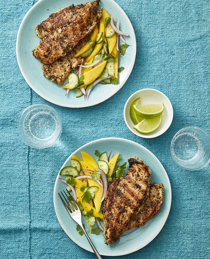 Jerk Chicken with Mango Cucumber Salad