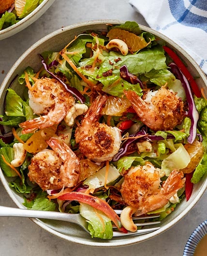 Coconut Shrimp Salad with Sesame-Ginger Vinaigrette - PrimalGourmet