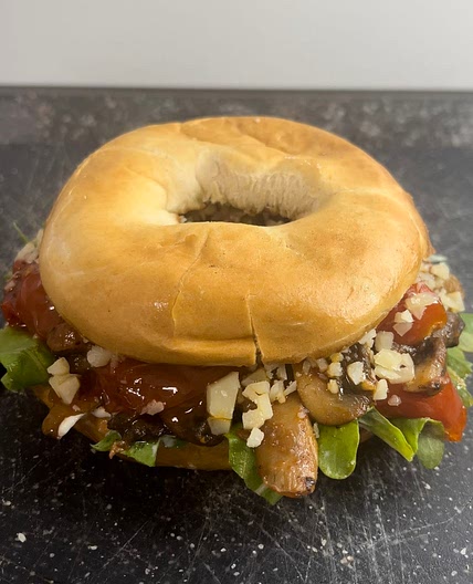 Mushroom parmesan bagel