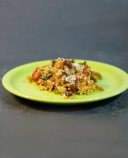 Tasty Rice with vegetables and soy sauce