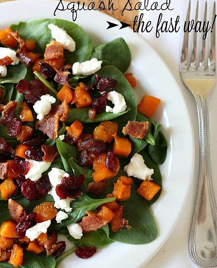 Butternut squash, bacon and spinach salad