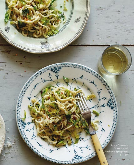 Spicy Brussels Sprout and Anchovy Spaghetti