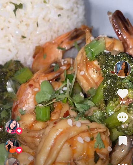 Shrimp and broccoli in a spicy garlic sauce with jasmine rice. 
