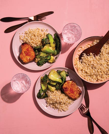 Sweet and Spicy Glazed Pork Chops with Sesame Bok Choy